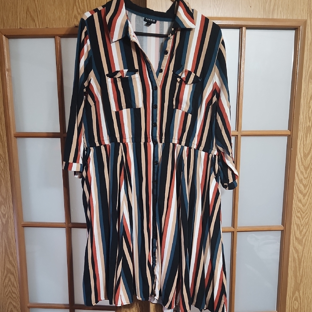 Torrid Mini Challis Striped Shirt Dress Size 3x